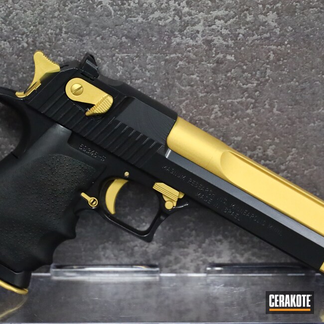 Cerakoted: Desert Eagle,BLACKOUT E-100,Pistol,IWI,44 Magnum,1911,Gold H-122,Handgun