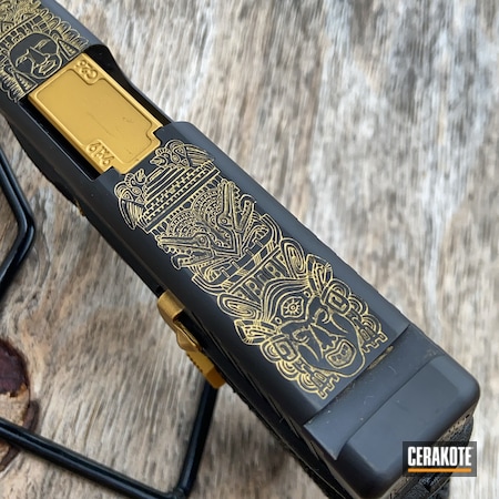 Powder Coating: 9mm,Mayan,Graphite Black H-146,Native,CERAKOTE GLACIER GOLD  C-7800,Glock 17