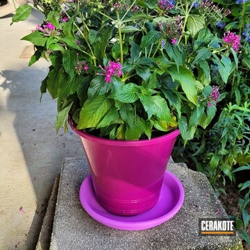 Flower Pot And Bird Feeder Cerakoted Using Electric Yellow, Usmc Red And Purplexed