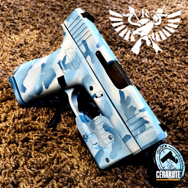Custom Camo Glock 43 Cerakoted Using Bright White And Polar Blue