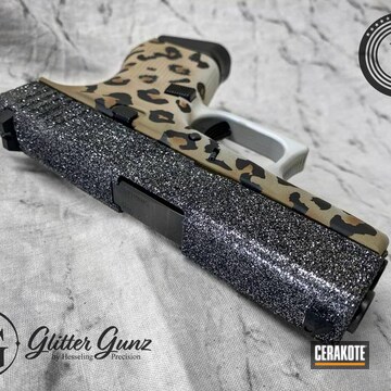 Glittered Cheetah Print Themed Glock Cerakoted Using Hidden White, Barrett® Brown And Desert Sand