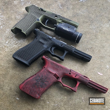 Powder Coating: 9mm,Graphite Black H-146,Glock,S.H.O.T,Pistol,Pistol Frame,Noveske Bazooka Green H-189,RUBY RED H-306,Sig