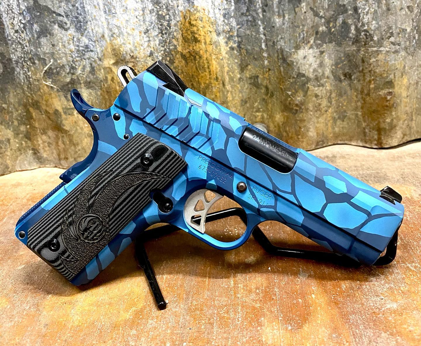 Kryptek Camo Ruger 1911 Pistol Cerakoted using Blue Raspberry and Jesse ...