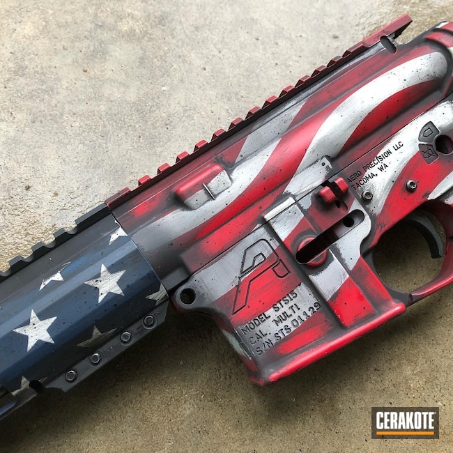 Cerakoted: Bright White H-140,S.H.O.T,Flag,RUBY RED H-306,Distressed,Distressed American Flag,America,KEL-TEC® NAVY BLUE H-127,American Flag,.223,.223 Wylde