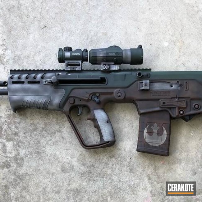Star Wars Themed Iwi Tavor Rifle Cerakoted Using Highland Green, Crushed Silver And Chocolate Brown