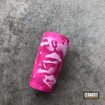 Custom Pink Camo Tumbler Cerakoted Using Bazooka Pink, Pink Sherbet And Bright White