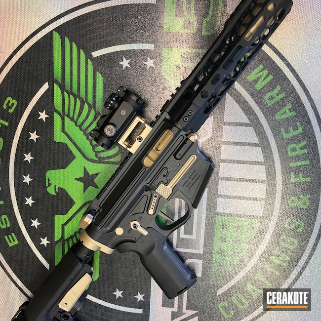 Cerakoted: S.H.O.T,9mm,Spikes Tactical Pistol,Graphite Black H-146,Gold H-122