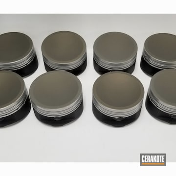 Pistons Cerakoted Using Micro Slick Dry Film Lubricant Coating (oven Cure) And Piston Coat (oven Cure)