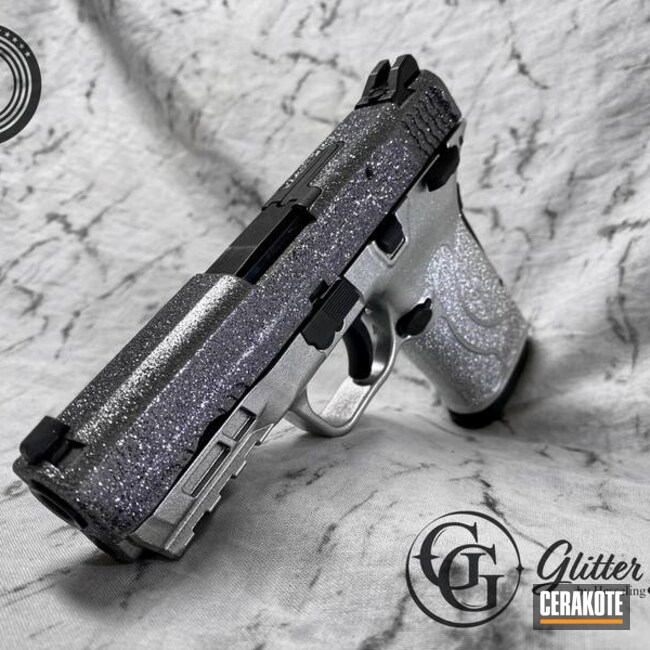 Glittered Smith & Wesson Pistol Cerakoted Using Satin Aluminum And Armor Black