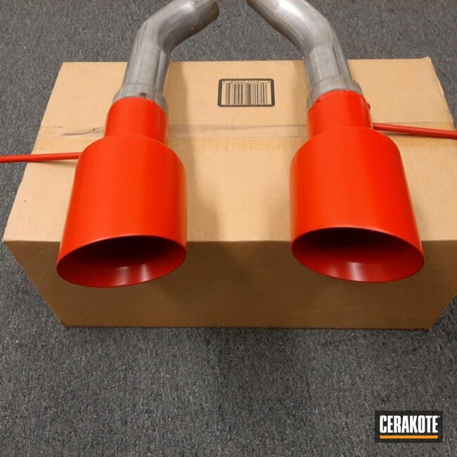 Exhaust Tips Cerakoted Using Stoplight Red