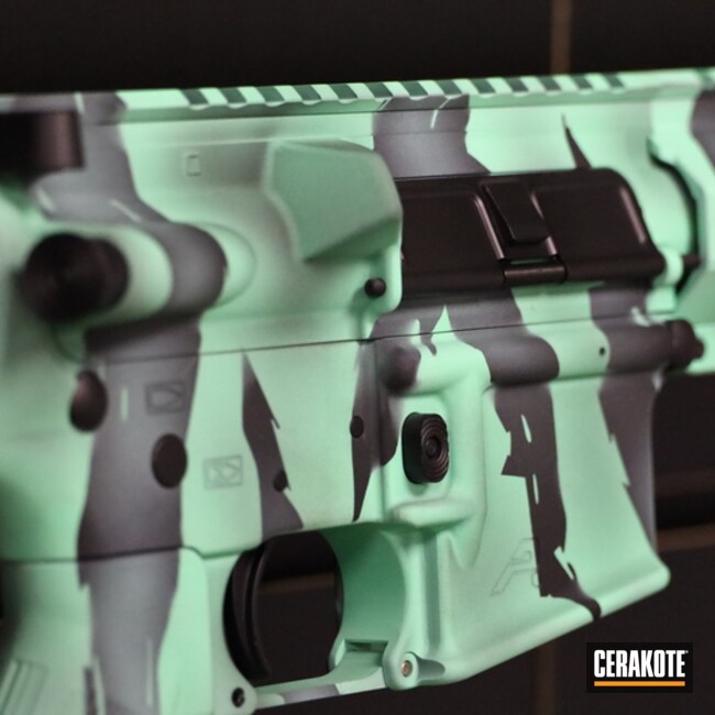 Tiger Stripes Themed Ar Build Cerakoted Using Graphite Black And Island Green