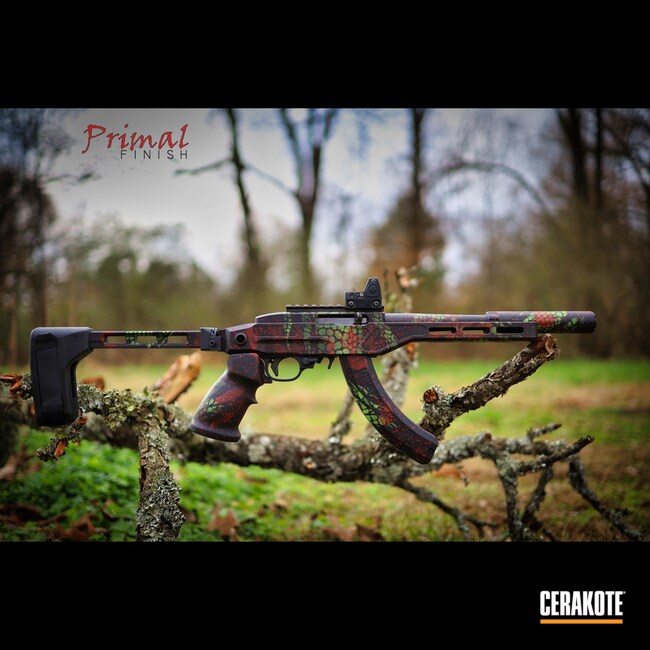 Custom Gator Camo Pattern Ruger 10/22 Cerakoted Using Usmc Red, Zombie Green And Graphite Black