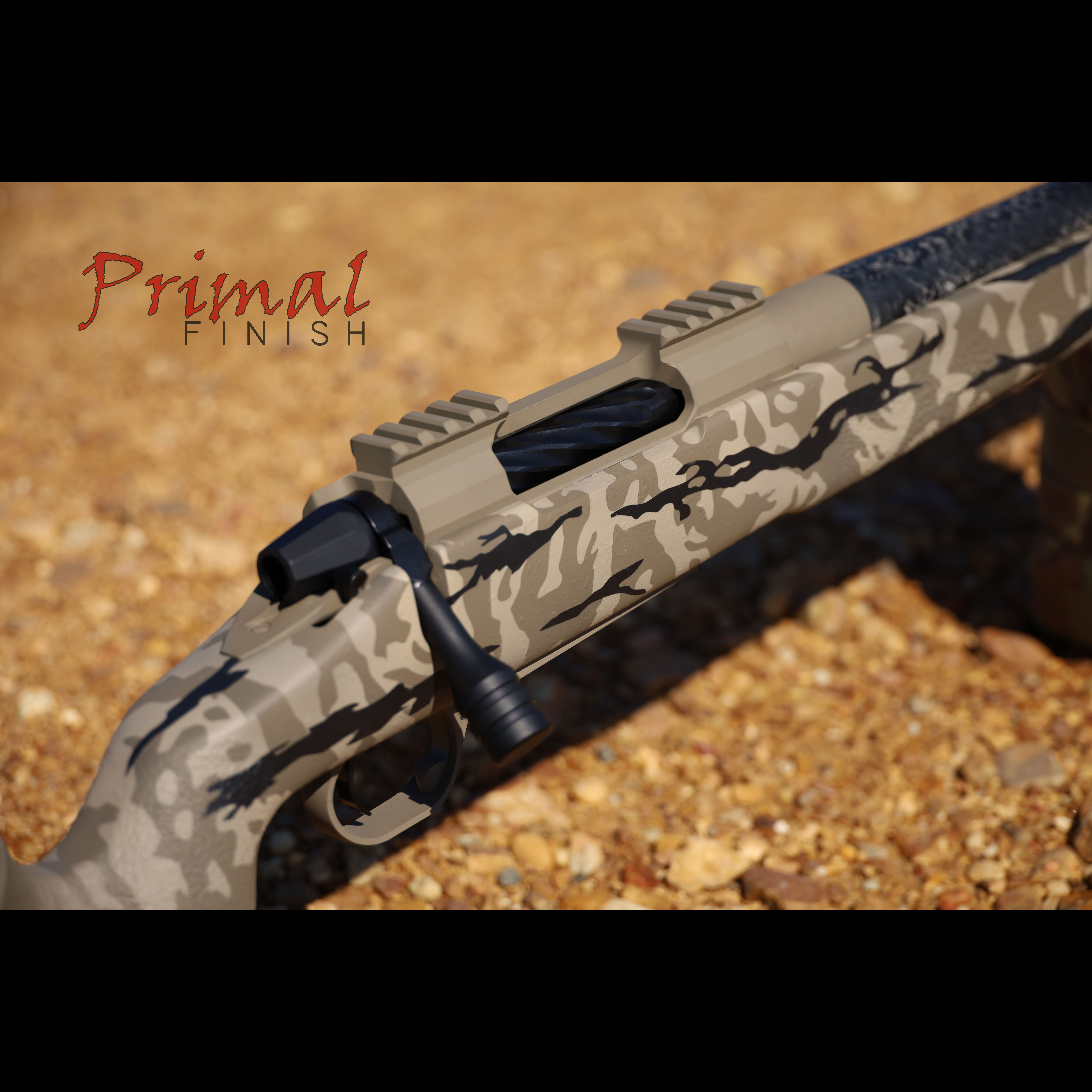 Customized Desert Rifle Custom Camo Bolt Action Rifle Cerakoted using Desert Sand, Graphite ...