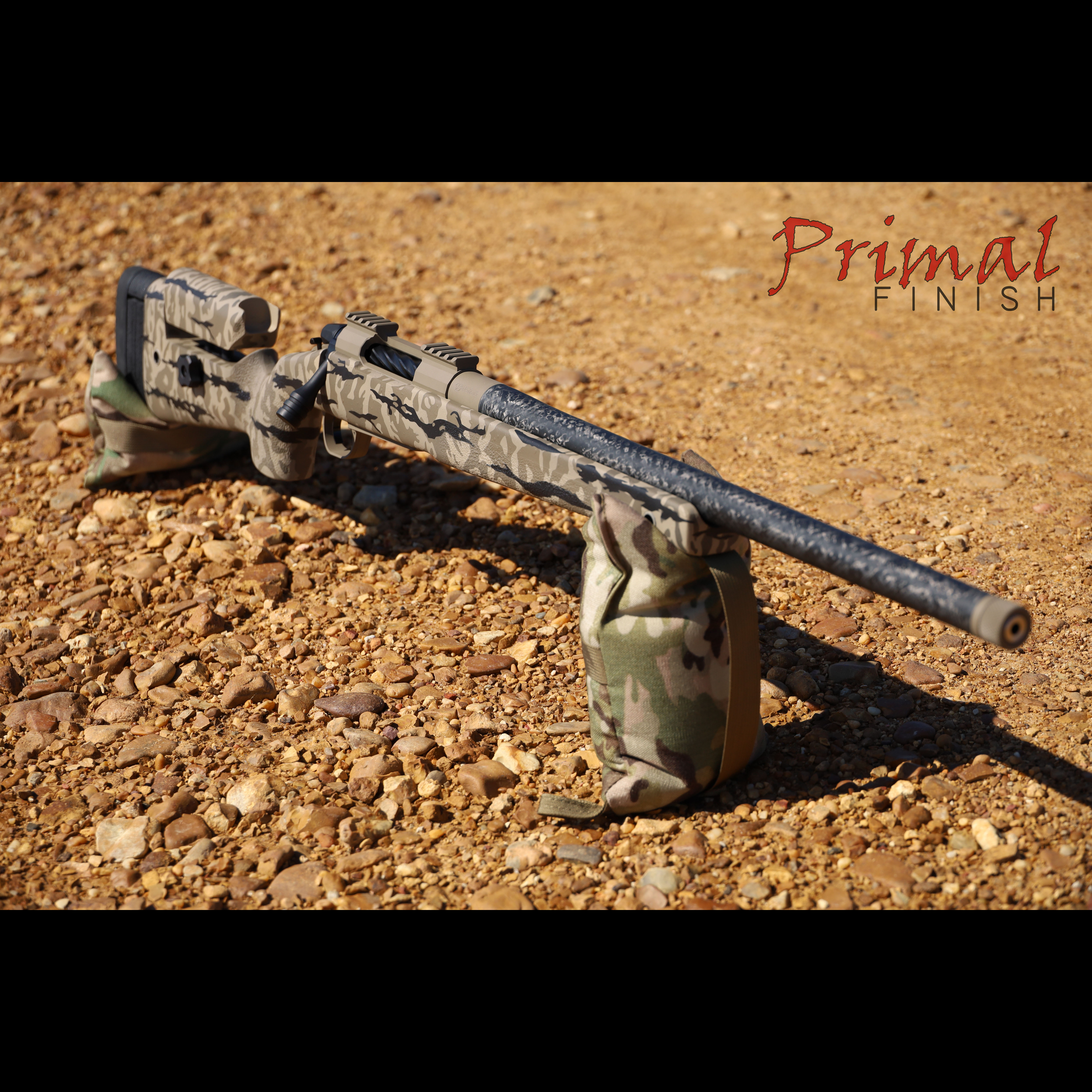 Customized Desert Rifle Custom Camo Bolt Action Rifle Cerakoted using Desert Sand, Graphite ...