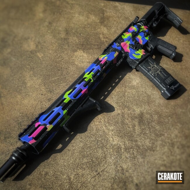 Neon Camo Ar Cerakoted Using Periwinkle, Zombie Green And Prison Pink