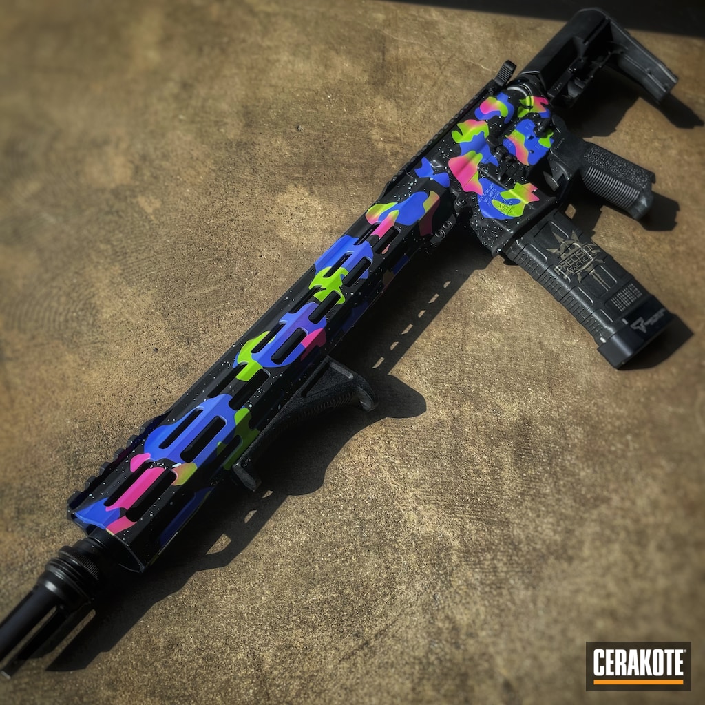 Neon Camo AR Cerakoted using Periwinkle, Zombie Green and Prison Pink |  Cerakote