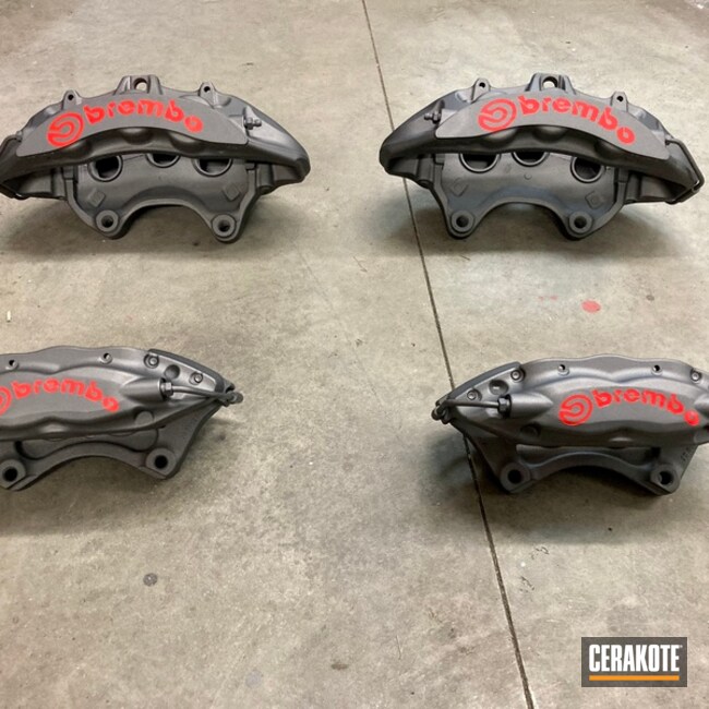 Brembo Calipers Cerakoted Using Tungsten And Stoplight Red