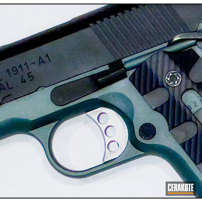 1911 Pistol Cerakoted Using Charcoal Green And Graphite Black