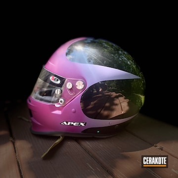 Motorcycle Helmet Cerakoted Using Sangria And Crushed Orchid