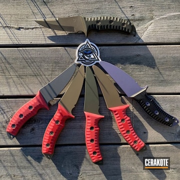 Custom Fighting Knives Cerakoted Using Tactical Grey, Crushed Orchid And Magpul® O.d. Green
