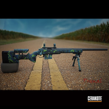 Bolt Action Rifle Cerakoted Using Gun Metal Grey, Zombie Green And Sea Blue