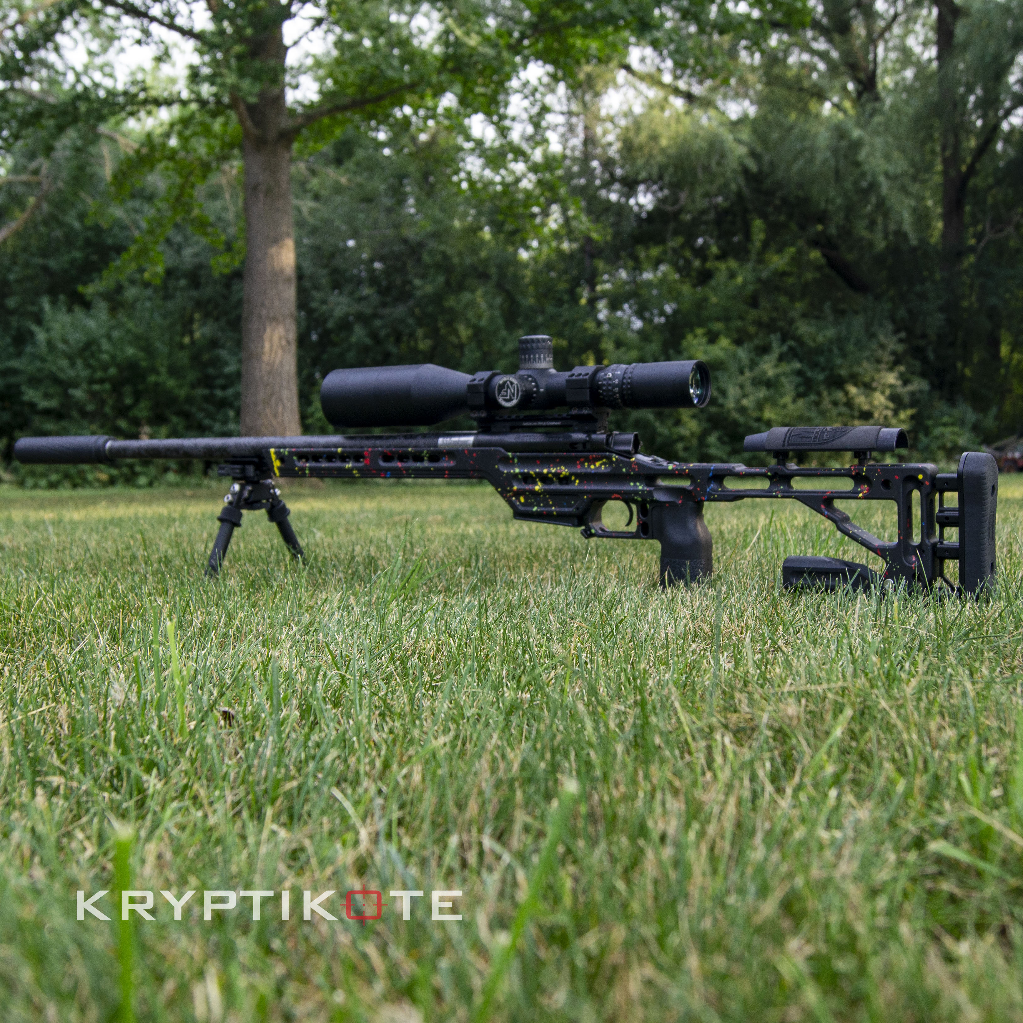 Splatter Painted Rifles Paint Splatter Themed Bolt Action Rifle Cerakoted using Hunter Orange ...