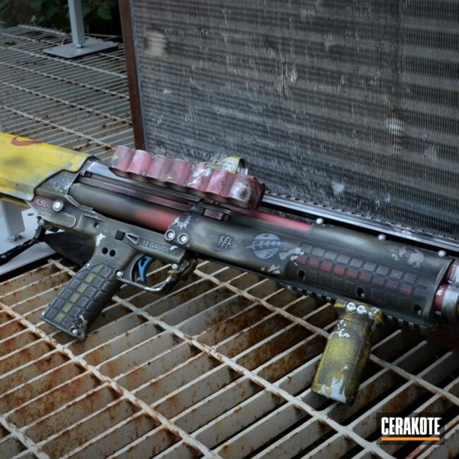Star Wars Themed Shotgun Cerakoted Using Satin Aluminum, Crimson And Corvette Yellow