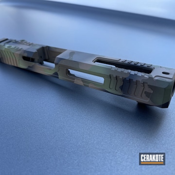 Custom Camo Glock Slide Cerakoted Using Midnight Bronze, Graphite Black And Flat Dark Earth