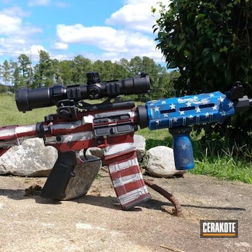 Distressed American Flag Themed Ar-15 Cerakoted Using Bright White, Usmc Red And Nra Blue
