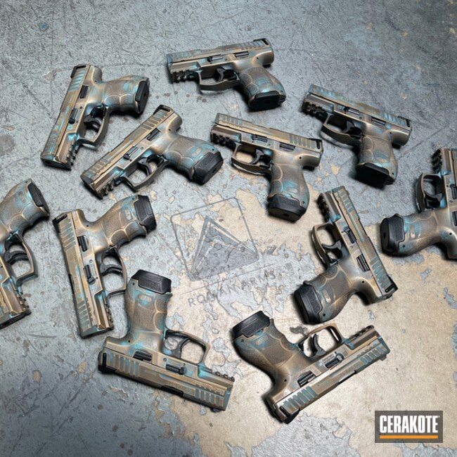 Copper Patina Heckler & Koch Pistol Cerakoted Using Vortex® Bronze, Armor Black And Aztec Teal