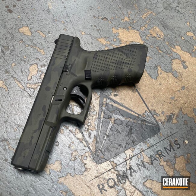 Urban Camo Glock 17 Cerakoted Using Sniper Green, Sig™ Dark Grey And Graphite Black