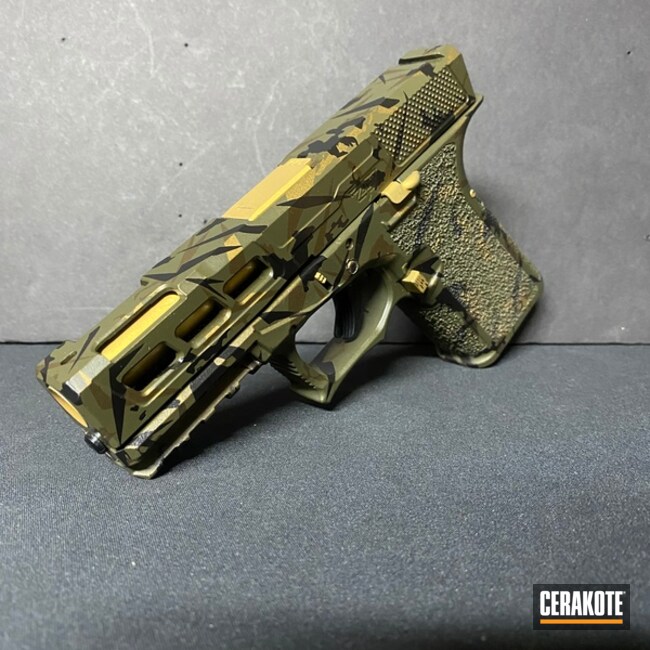 Custom Splinter Camo Glock 19 Cerakoted Using O.d. Green, Gloss Black And Burnt Bronze