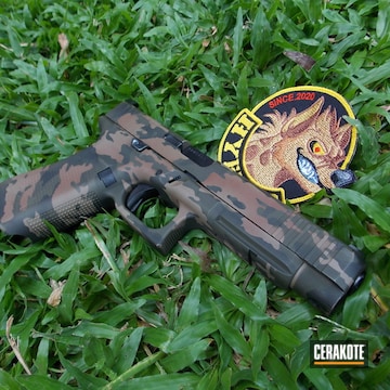 Custom Camo Glock 34 Cerakoted Using Multicam® Dark Brown, Graphite Black And O.d. Green