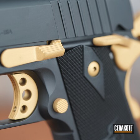 Powder Coating: Firearm,1911,S.H.O.T,Pistol,Gold H-122,Armor Black H-190,Taurus