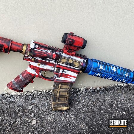 Powder Coating: Distressed,NRA Blue H-171,S.H.O.T,M&P15,Gold H-122,Armor Black H-190,Stormtrooper White H-297,America,American Flag,Merica,FIREHOUSE RED H-216,Distressed American Flag