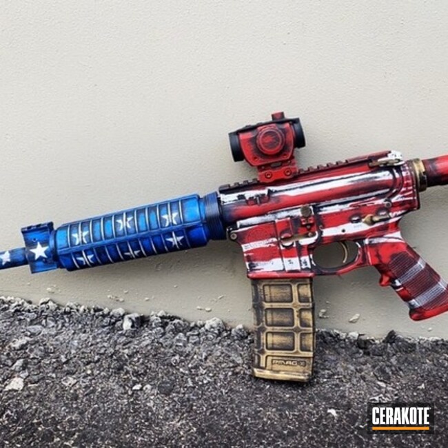 Distressed American Themed Ar Cerakoted Using Armor Black, Stormtrooper White And Nra Blue