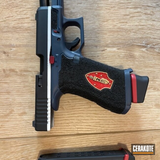 Glock 19x Cerakoted Using Snow White, Shimmer Aluminum And Usmc Red