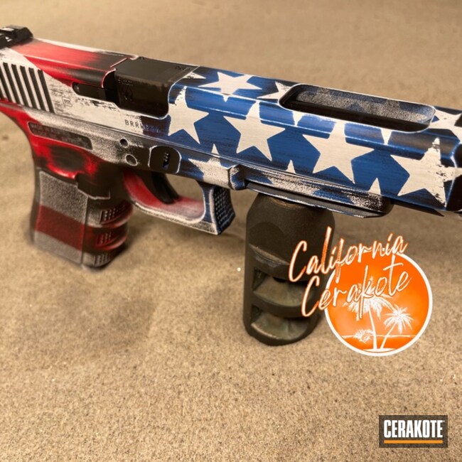 Distressed American Flag Themed Glock Cerakoted Using Stormtrooper White, Usmc Red And Nra Blue