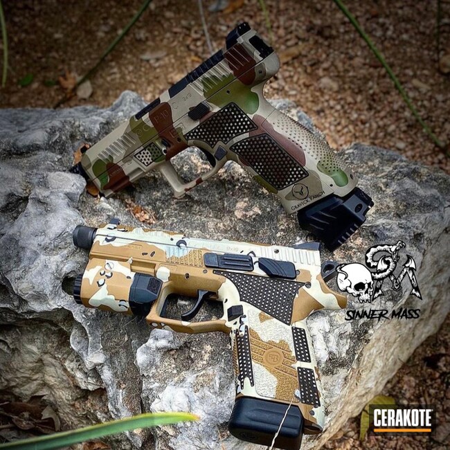 Custom Camo Cz Pistols Cerakoted Using Plum Brown, Noveske Bazooka Green And Mcmillan® Tan
