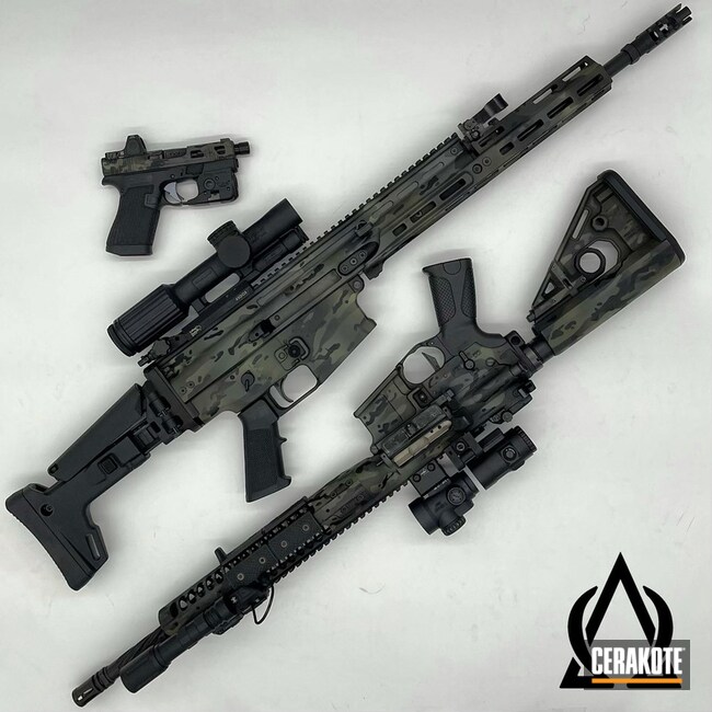 Custom Camo Firearms Cerakoted Using Sniper Green, Sig™ Dark Grey And Graphite Black