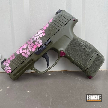 Flower Themed Sig Sauer P365 Pistol Cerakoted Using Bazooka Pink, Black Cherry And Prison Pink