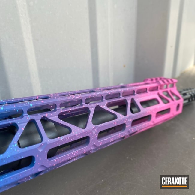 Five Tone Color Fade Ar Cerakoted Using Kel-tec® Navy Blue, Bazooka Pink And Prison Pink