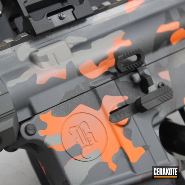 Custom Camo Ar Build Cerakoted Using Hunter Orange, Armor Black And Sig™ Dark Grey
