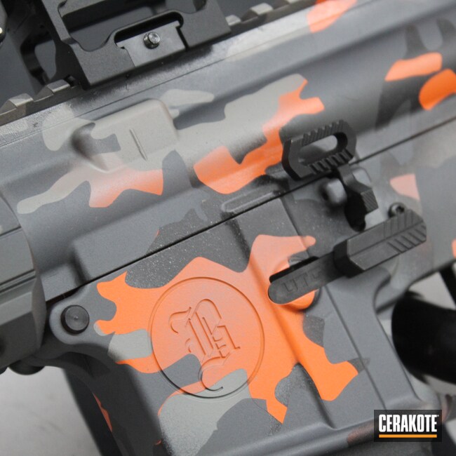 Custom Camo AR Build Cerakoted using Hunter Orange, Armor Black