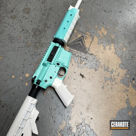 Powder Coating: Bright White H-140,Smith & Wesson,5.56,tiffany,S.H.O.T,Barrel,Two-Color Fade,.223,Fundraiser,Modern Sporting Rifle,Bright White C-140,Robin's Egg Blue H-175,Gas Block,Rifle,Fade,S&W M&P15,Two Tone,High Temp,Tactical Rifle