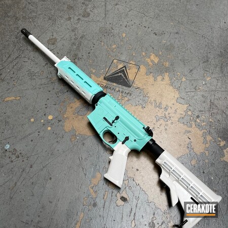 Powder Coating: Bright White H-140,Smith & Wesson,5.56,tiffany,S.H.O.T,Barrel,Two-Color Fade,.223,Fundraiser,Modern Sporting Rifle,Bright White C-140,Robin's Egg Blue H-175,Gas Block,Rifle,Fade,S&W M&P15,Two Tone,High Temp,Tactical Rifle