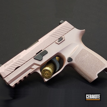 Sig Sauer P320 Pistol Cerakoted Using Rose Gold And High Gloss Armor Clear