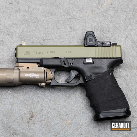 Powder Coating: 9mm,black flag armory,Glock,S.H.O.T,Glock 19,Noveske Bazooka Green H-189,Southern Oregon,Medford,Custom