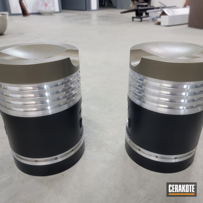 Pistons Cerakoted Using Micro Slick Dry Film Lubricant Coating (oven Cure) And Piston Coat (oven Cure)