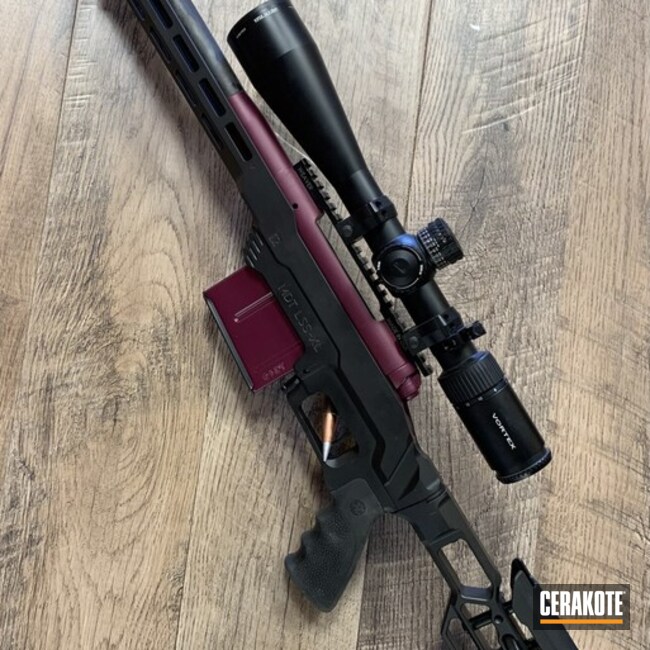 Savage Rifle Cerakoted Using Black Cherry And Graphite Black
